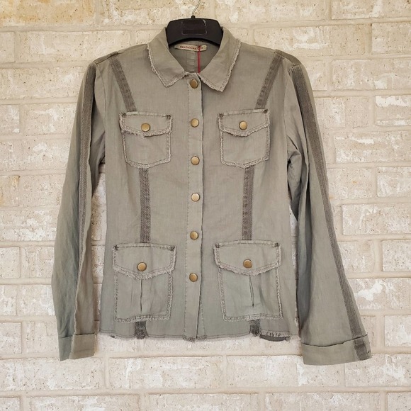 XCVI Wearables Cotton Linen Raw Edge Safari Jacket, Size Small - Picture 1 of 7